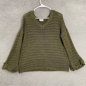 Adora Sweater Women M/L Olive Green Casual Knit V-Neck